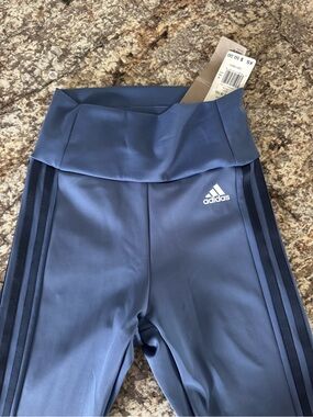 adidas Girls Navy Blue High-Rise Side-Stripe Leggings